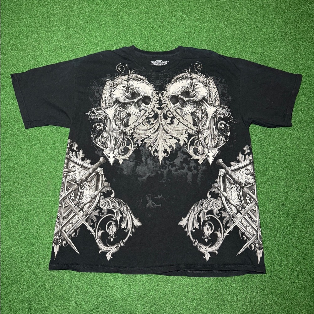 Y2K MMA Elite Gothic Skull Affliction Style Grunge Punk XL T Shirt